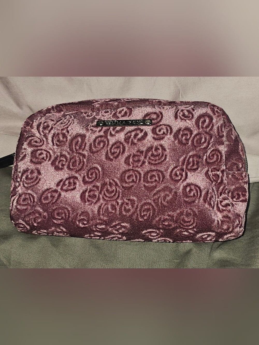 Emma Fox Embossed Rose Velvet Cosmetic Pouch in Pink